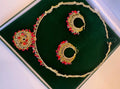 Gold Wire Woven Red Bead Statement Necklace Earrings Set | Bridal Jewellery