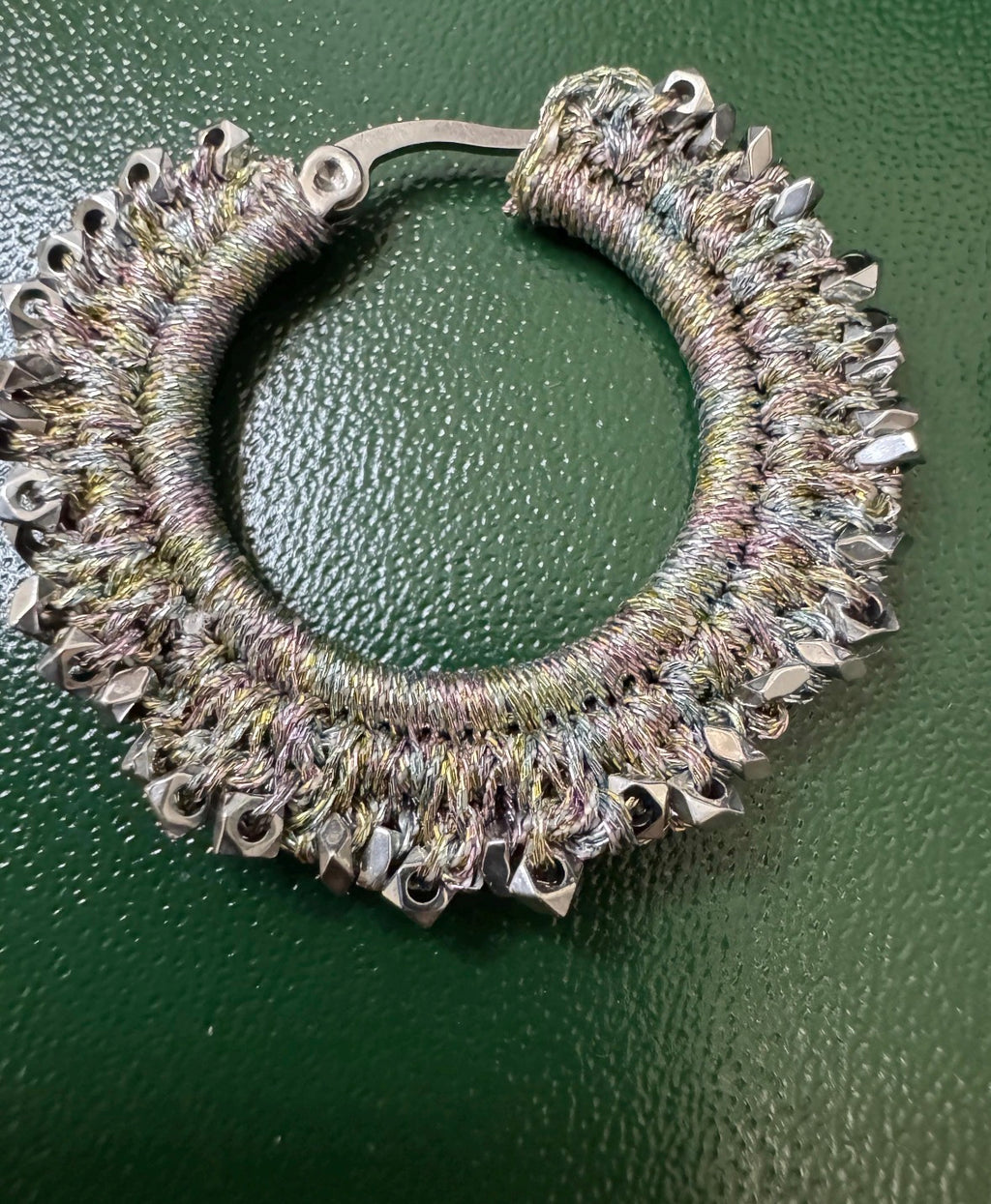 Handmade Rainbow Crystal Choker and Hoop Earrings Set | Woven Metallic Thread Jewelry