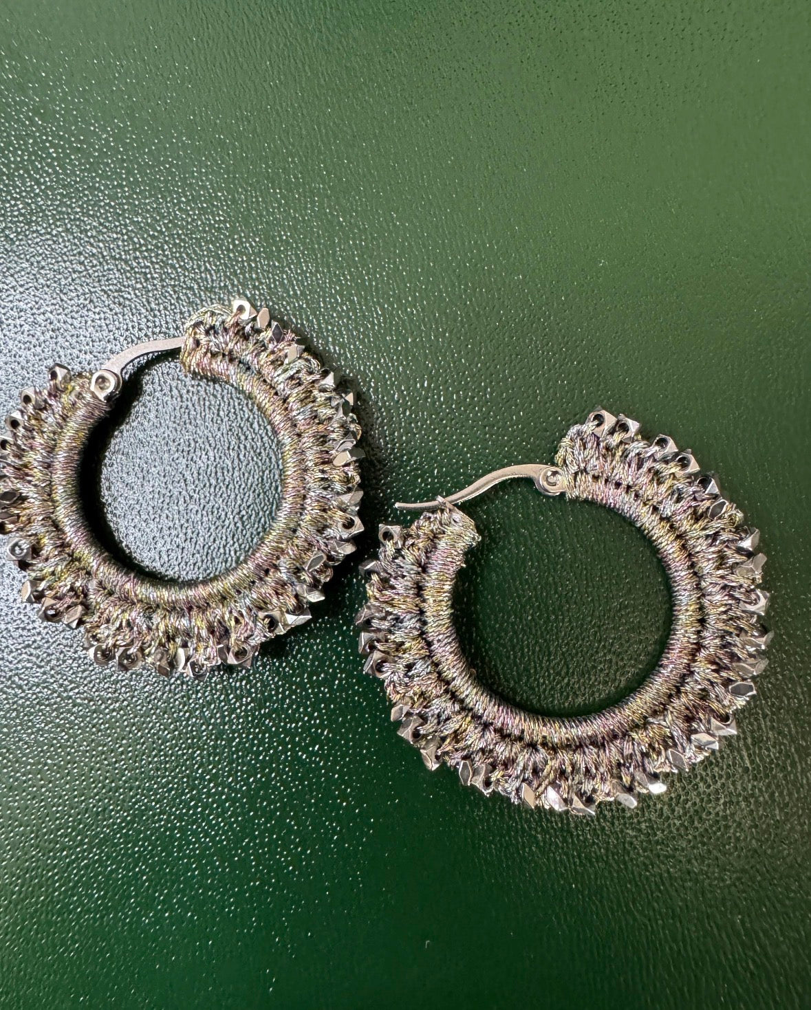 Handmade Rainbow Crystal Choker and Hoop Earrings Set | Woven Metallic Thread Jewelry