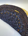 Handmade Crochet Clutch Bag | Navy Lurex Wedding Purse | Crystal Beaded Silk Lined Evening Bag