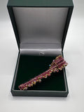 Handmade Burgundy Wool Kilt Pin Brooch | Gold Beads, Crystals, Scottish Sash Fastener