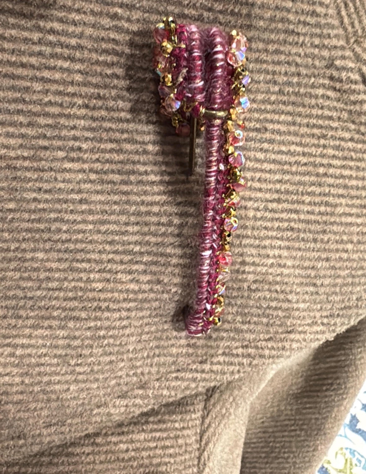 Handmade Burgundy Wool Kilt Pin Brooch | Gold Beads, Crystals, Scottish Sash Fastener