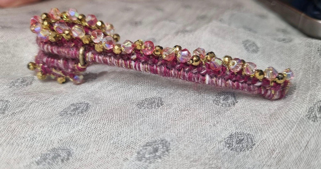 Handmade Burgundy Wool Kilt Pin Brooch | Gold Beads, Crystals, Scottish Sash Fastener