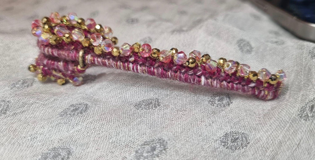 Handmade Burgundy Wool Kilt Pin Brooch | Gold Beads, Crystals, Scottish Sash Fastener
