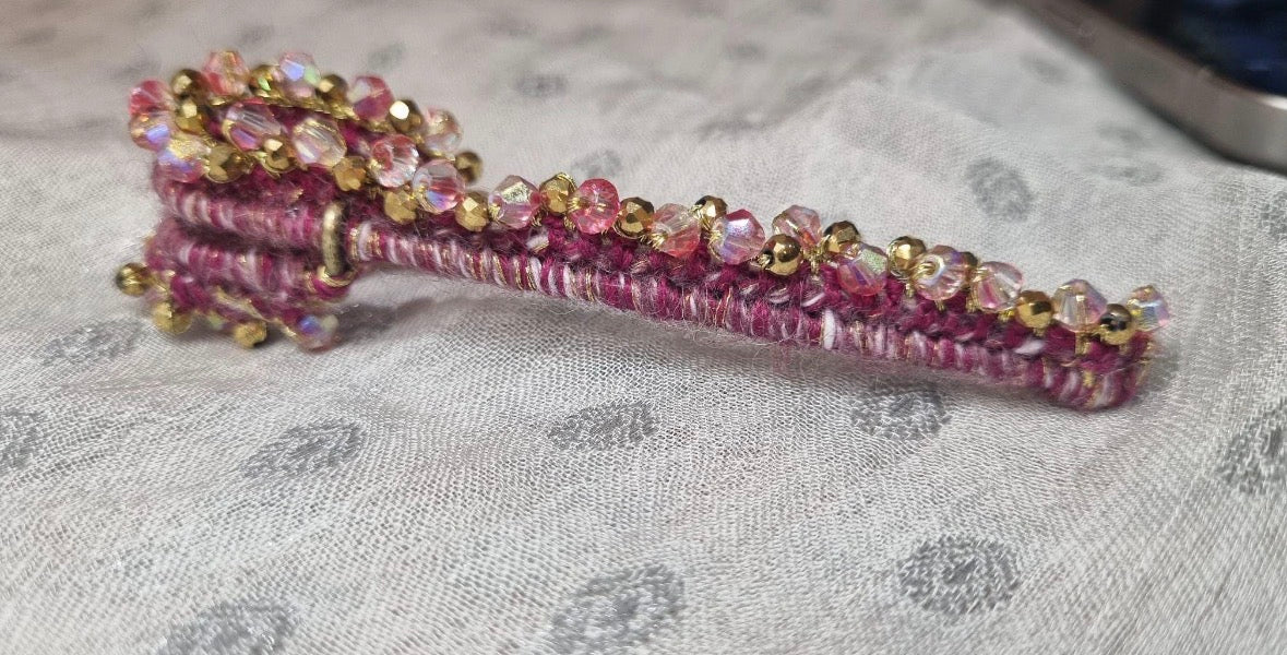 Handmade Burgundy Wool Kilt Pin Brooch | Gold Beads, Crystals, Scottish Sash Fastener