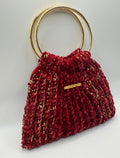 Handmade Red Velvet Crochet Bag | Gold Ring Handle Evening Purse | Wedding Clutch | Bridal Handbag