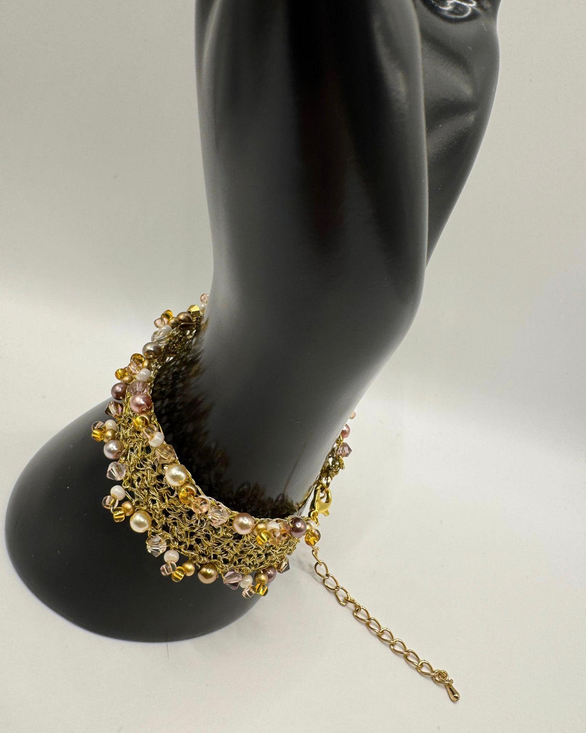 Handmade Wire Crochet Cuff Bracelet | Gold Silver Mesh Bangle | Boho Bridal Statement Cuff | Gift for Her