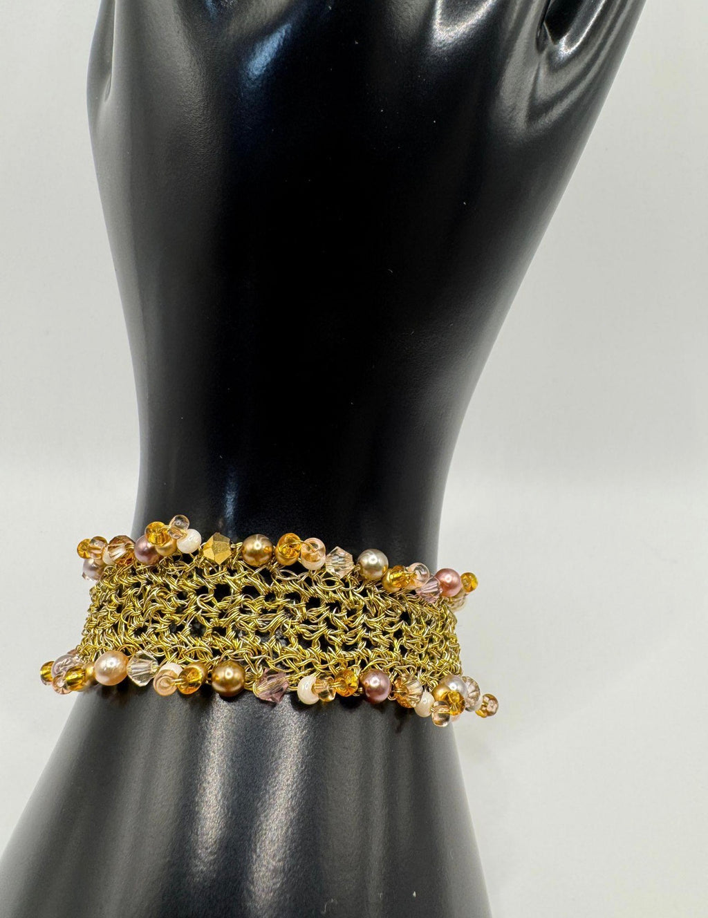 Handmade Wire Crochet Cuff Bracelet | Gold Silver Mesh Bangle | Boho Bridal Statement Cuff | Gift for Her