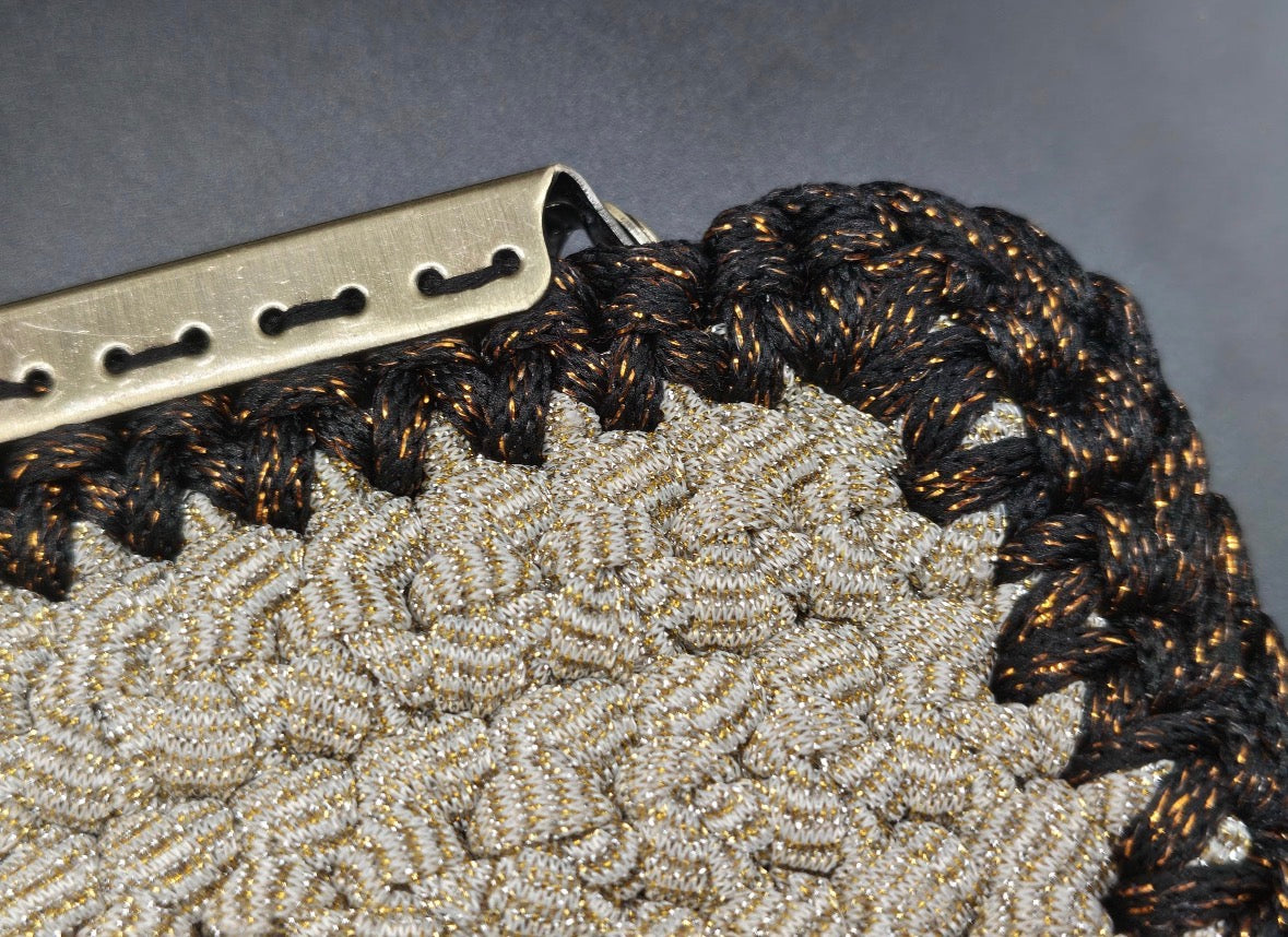 Handmade Crochet Clutch Bag | Champagne Gold Evening Purse with Chunky Chain