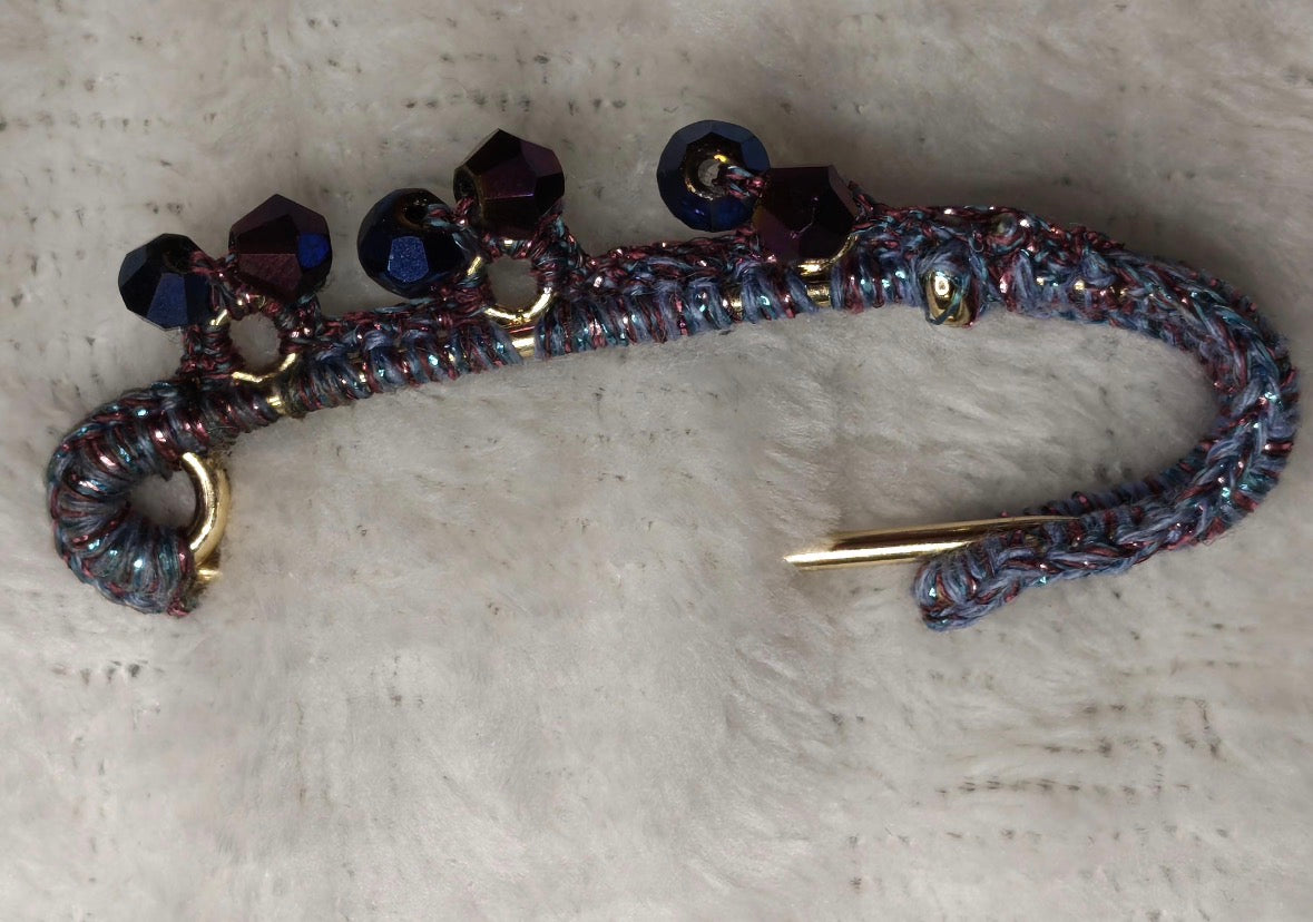 Hand-Crocheted Beaded Safety Pin Brooch | Iridescent Crystal Flower Kilt Pin