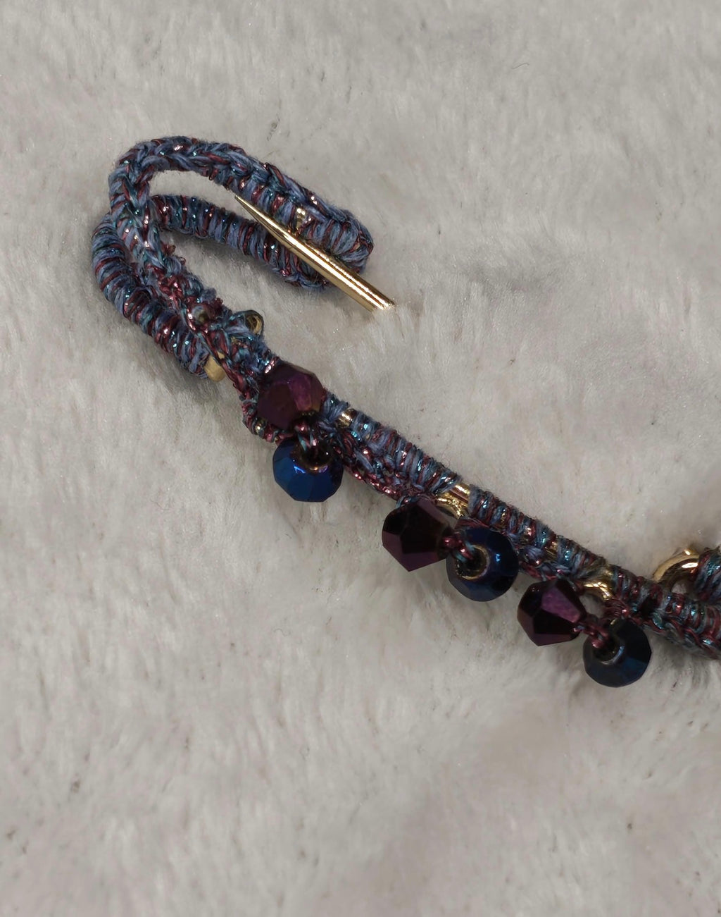 Hand-Crocheted Beaded Safety Pin Brooch | Iridescent Crystal Flower Kilt Pin