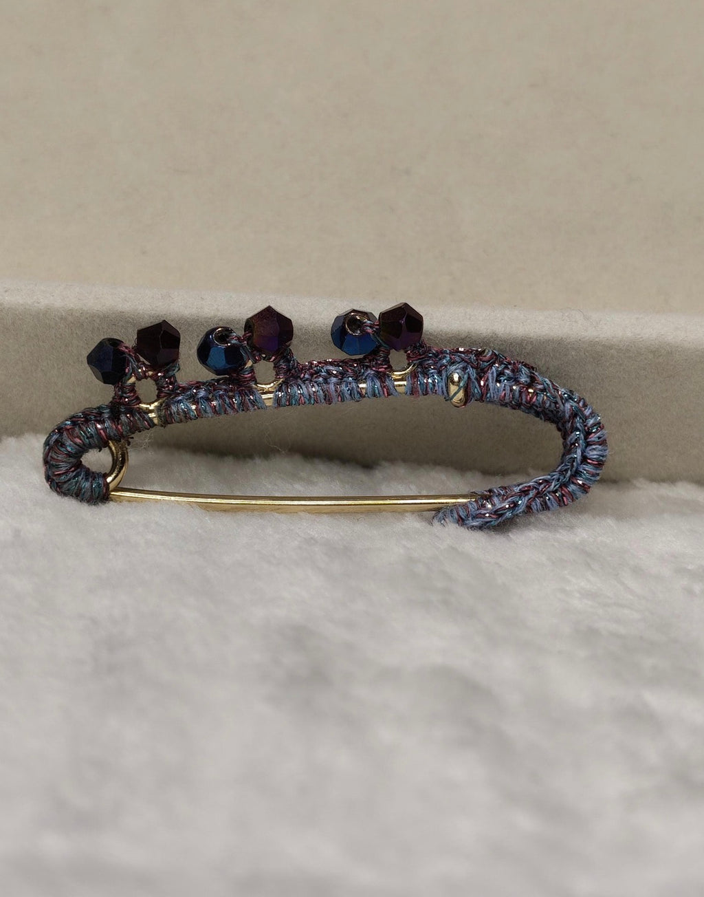 Hand-Crocheted Beaded Safety Pin Brooch | Iridescent Crystal Flower Kilt Pin
