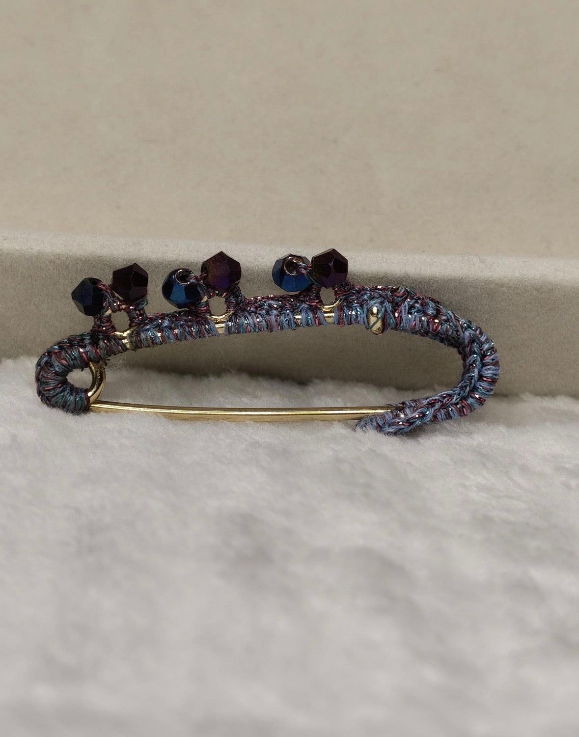 Hand-Crocheted Beaded Safety Pin Brooch | Iridescent Crystal Flower Kilt Pin