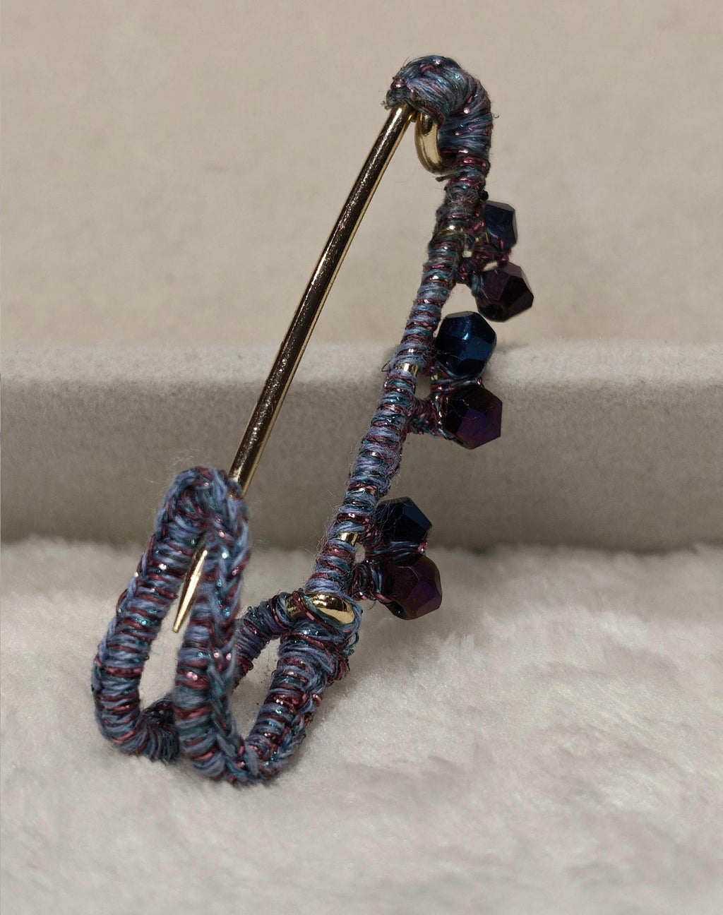 Hand-Crocheted Beaded Safety Pin Brooch | Iridescent Crystal Flower Kilt Pin