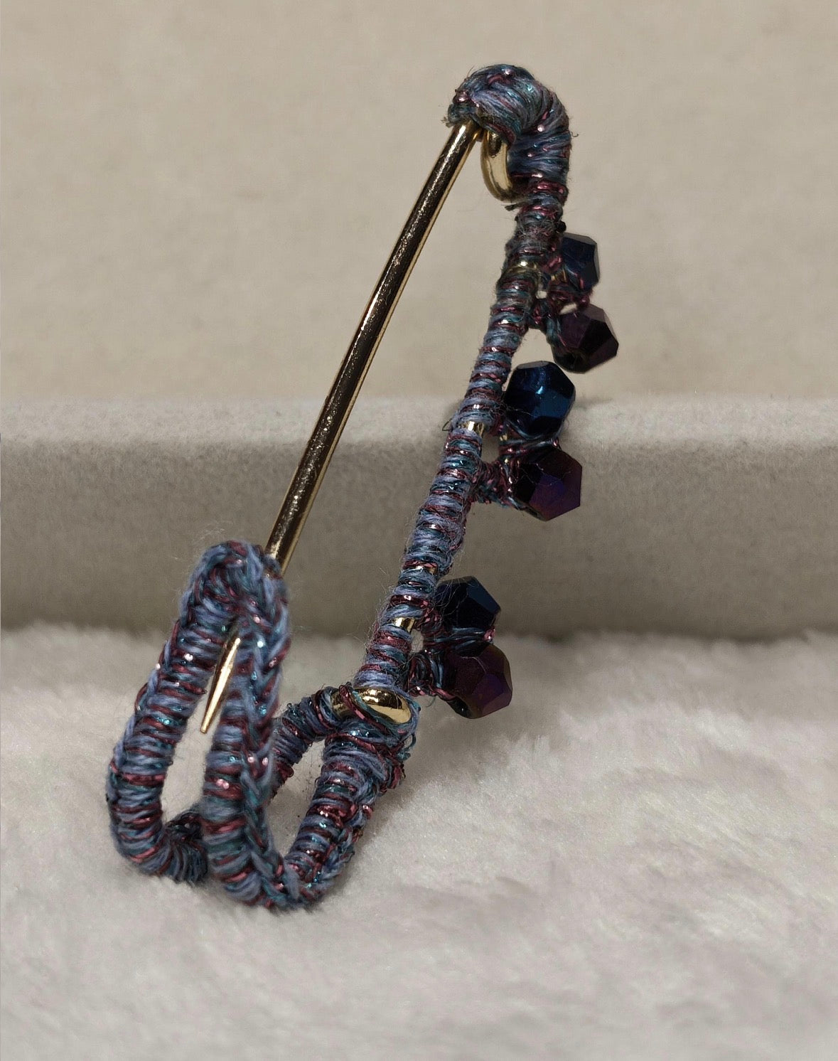 Hand-Crocheted Beaded Safety Pin Brooch | Iridescent Crystal Flower Kilt Pin