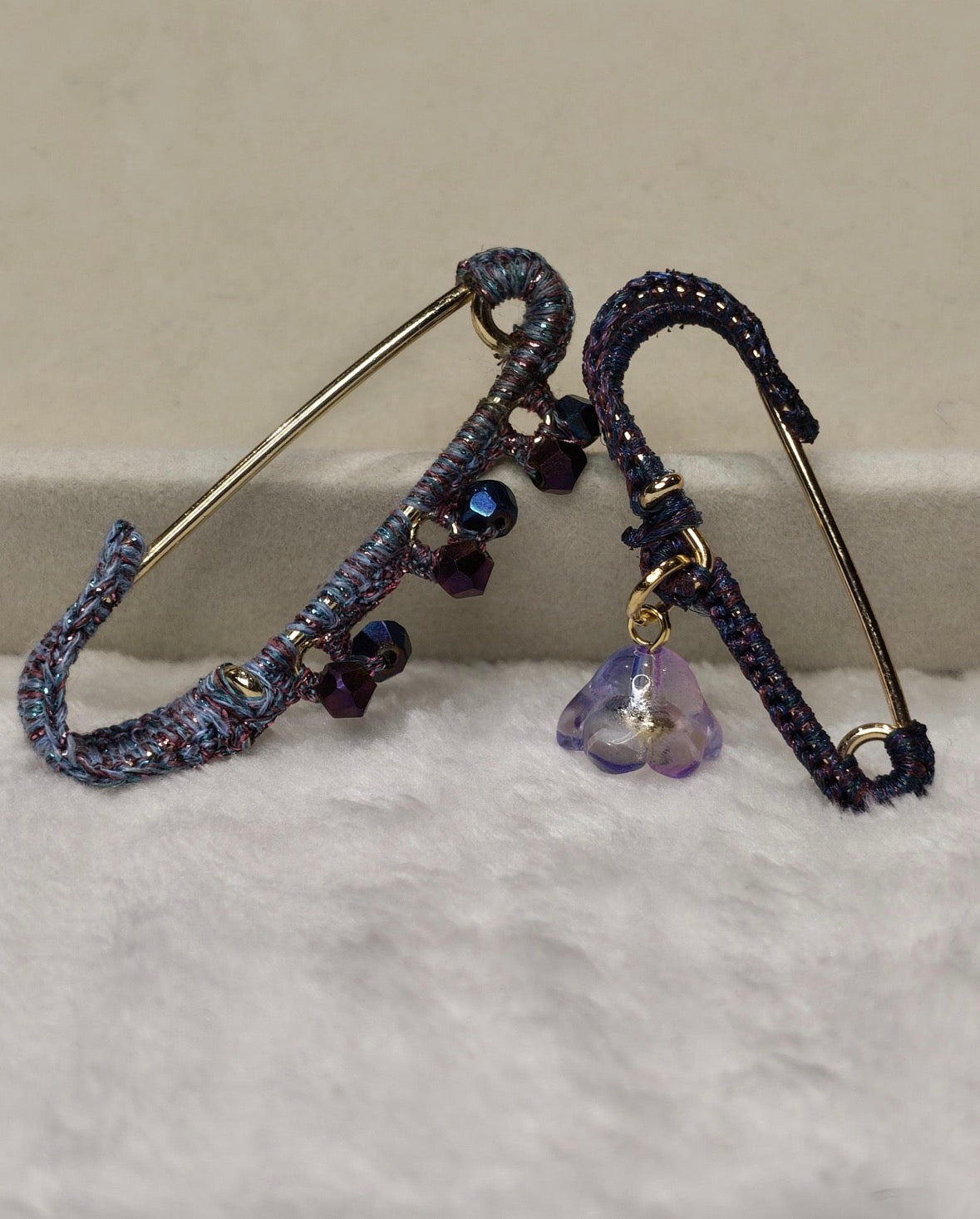 Hand-Crocheted Beaded Safety Pin Brooch | Iridescent Crystal Flower Kilt Pin