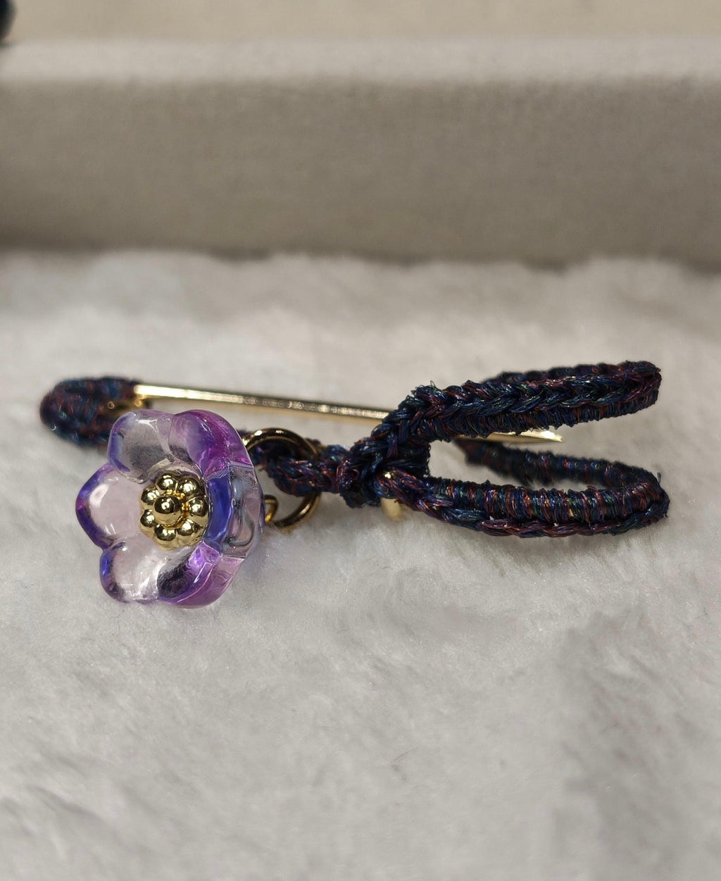 Hand-Crocheted Beaded Safety Pin Brooch | Iridescent Crystal Flower Kilt Pin