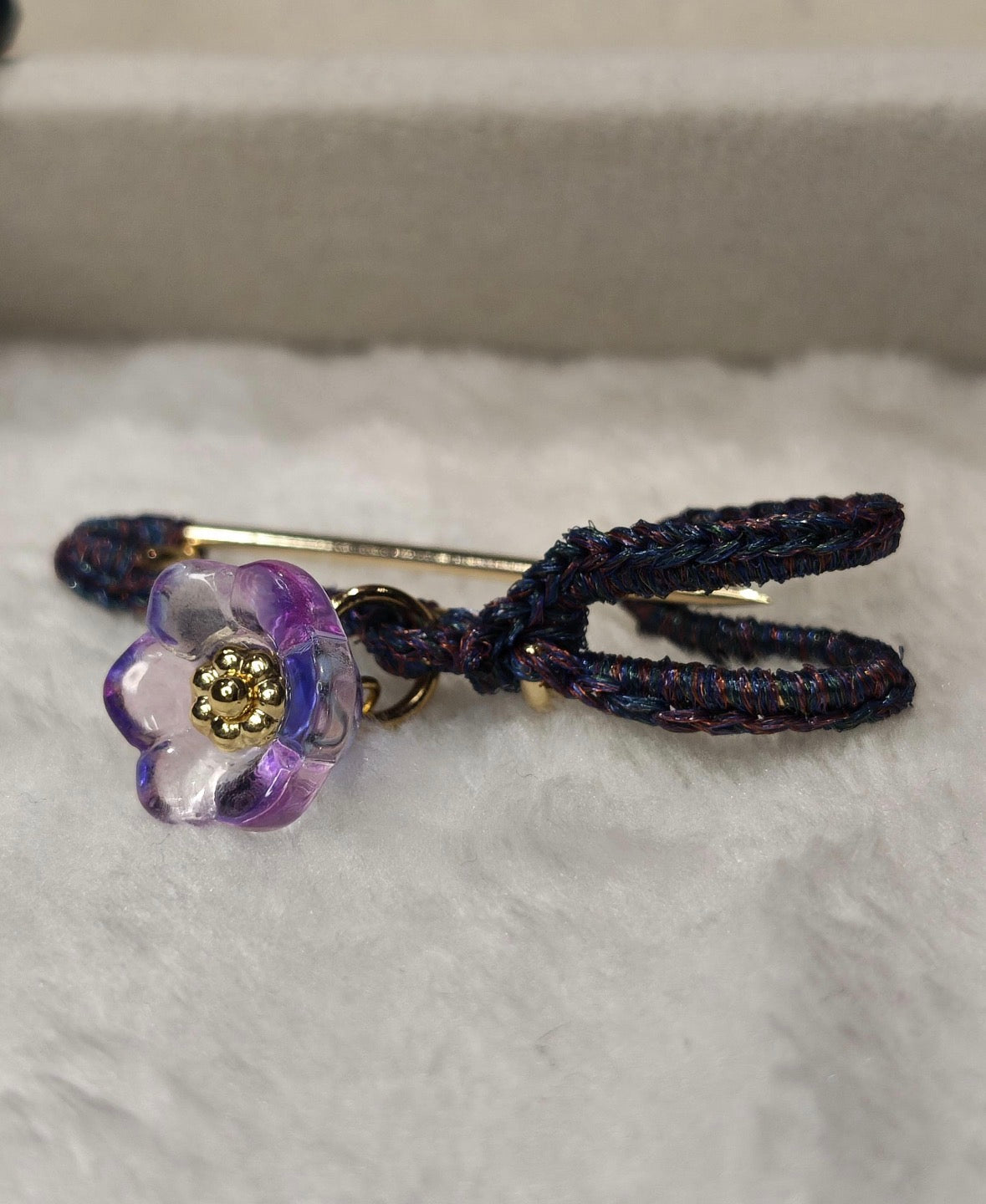 Hand-Crocheted Beaded Safety Pin Brooch | Iridescent Crystal Flower Kilt Pin