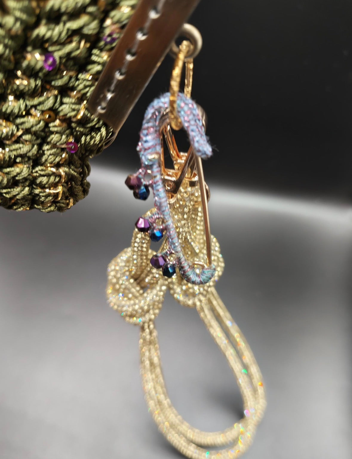 Hand-Crocheted Beaded Safety Pin Brooch | Iridescent Crystal Flower Kilt Pin