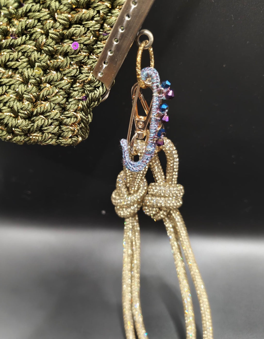 Hand-Crocheted Beaded Safety Pin Brooch | Iridescent Crystal Flower Kilt Pin