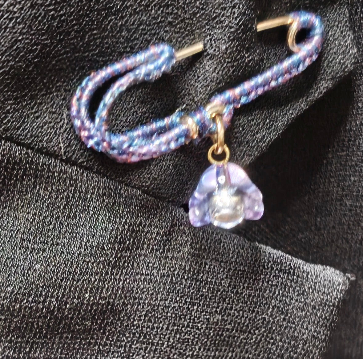 Hand-Crocheted Beaded Safety Pin Brooch | Iridescent Crystal Flower Kilt Pin