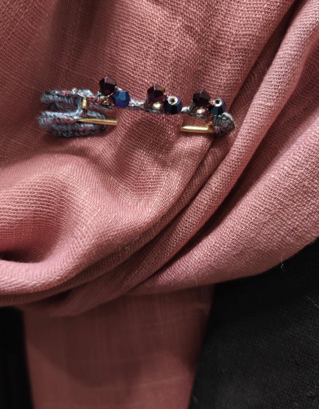Hand-Crocheted Beaded Safety Pin Brooch | Iridescent Crystal Flower Kilt Pin