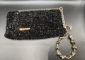 Black Crochet Clutch Bag | Gold Lurex Sequins, Golden acrylic Wristlet, Evening Purse