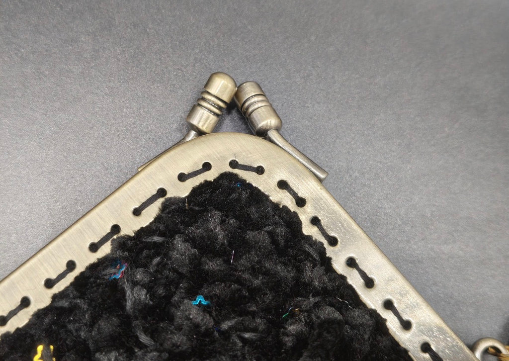 Black Crochet Clutch Bag | Gold Lurex Sequins, Golden acrylic Wristlet, Evening Purse