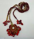 Bespoke Ruby Red & Gold Micro-Crochet Beaded Parandi Hair Accessory