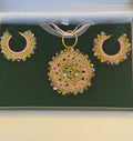 Bespoke Rose Pink & Gold Micro-Crochet Pendant & Earring Set | The Blush Mandala Handcrafted Wire & Crystal Jewelry Set