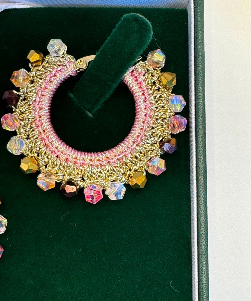 Bespoke Rose Pink & Gold Micro-Crochet Pendant & Earring Set | The Blush Mandala Handcrafted Wire & Crystal Jewelry Set