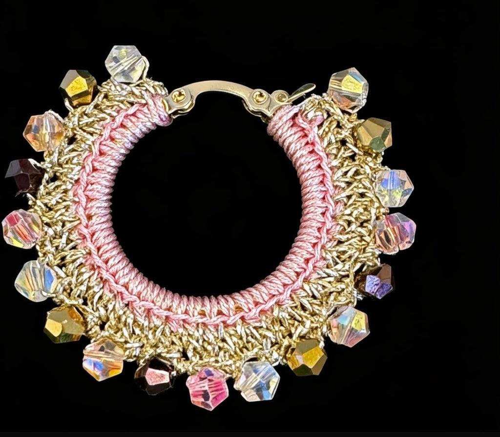 Bespoke Rose Pink & Gold Micro-Crochet Pendant & Earring Set | The Blush Mandala Handcrafted Wire & Crystal Jewelry Set